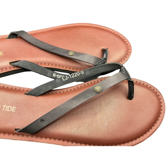 High Tide Woman’s Size 9 Flip Flops Sandal Thong Tan Black - Picture 4 of 8